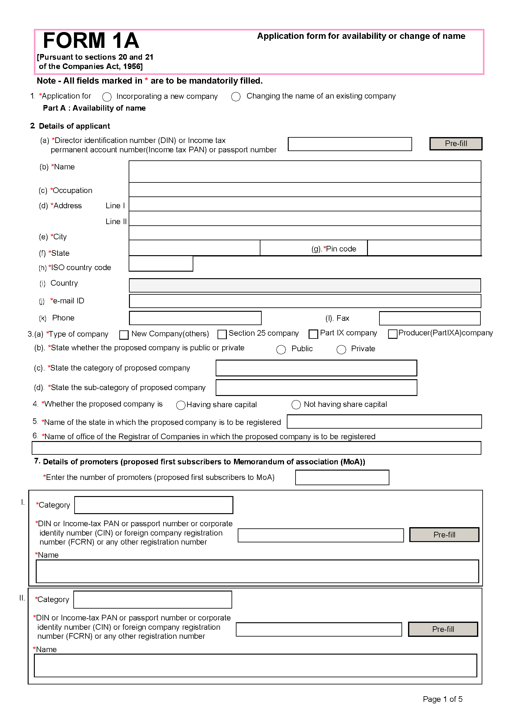 2 - FORM NO. 1A Application form for availability or change of names-converted